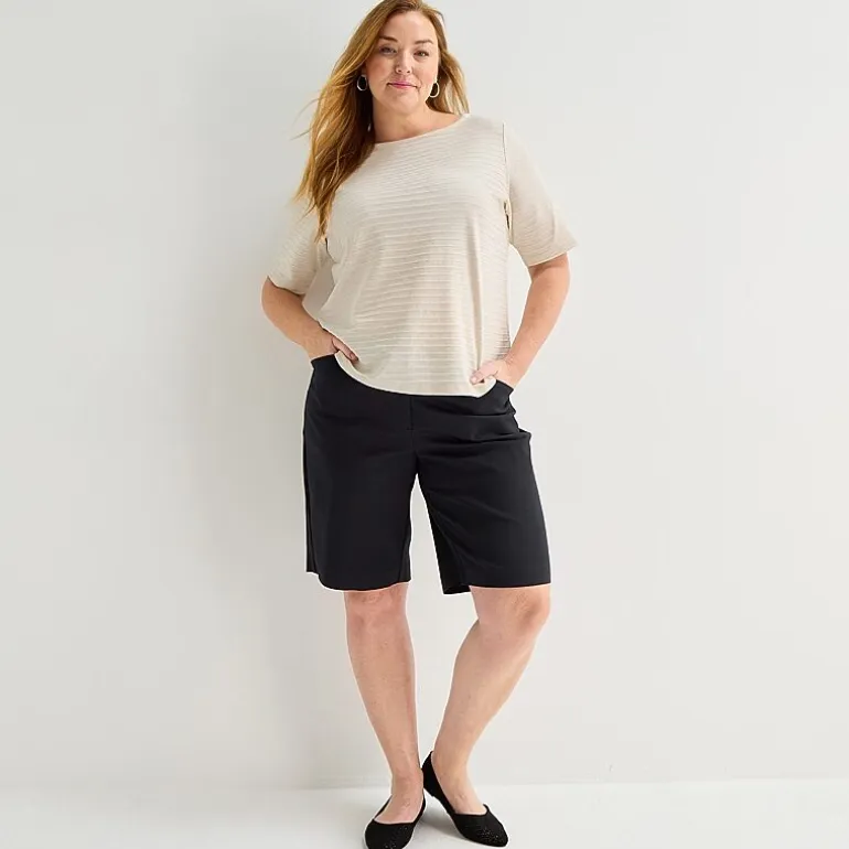 Liz Claiborne Womens Plus Boat Neck Short Sleeve T-Shirt