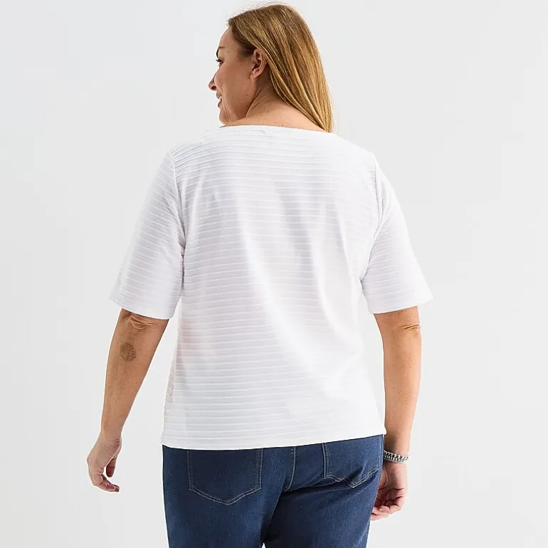 Liz Claiborne Womens Plus Boat Neck Elbow Sleeve Blouse