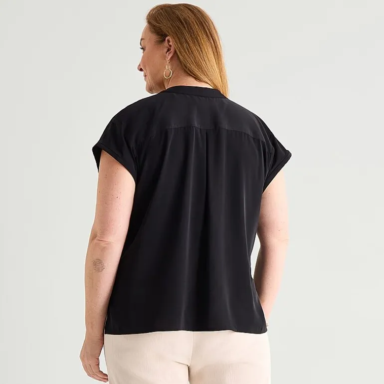 Liz Claiborne Womens Plus Crew Neck Short Sleeve Blouse