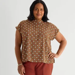 Liz Claiborne Womens Plus Crew Neck Short Sleeve Blouse