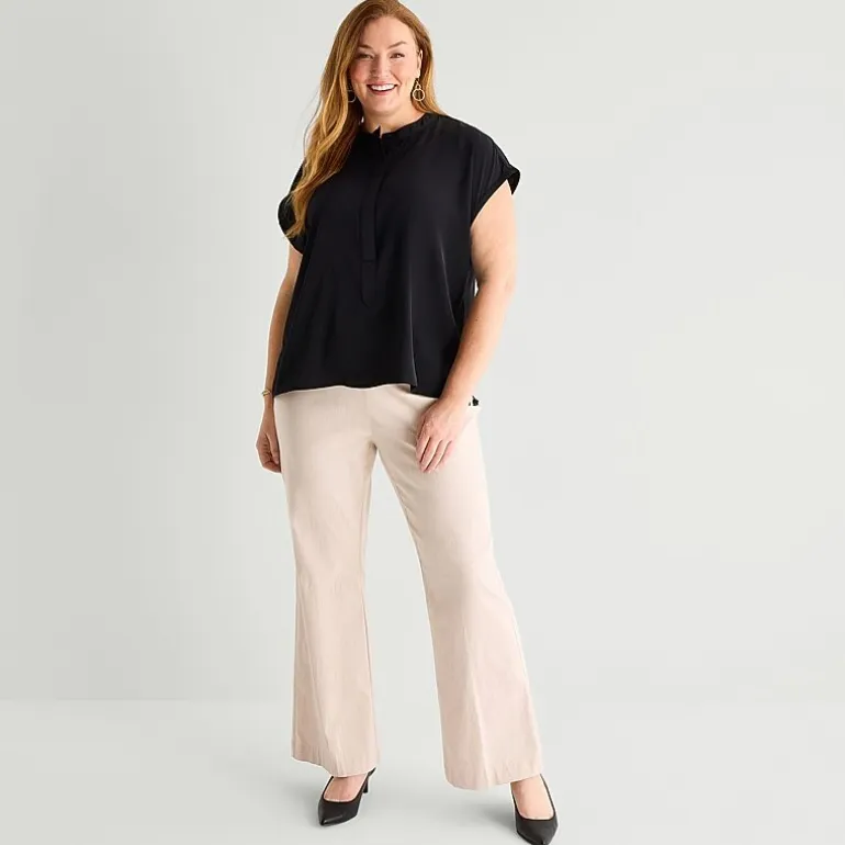 Liz Claiborne Womens Plus Crew Neck Short Sleeve Blouse