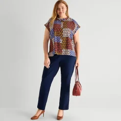 Liz Claiborne Womens Plus Crew Neck Short Sleeve Blouse