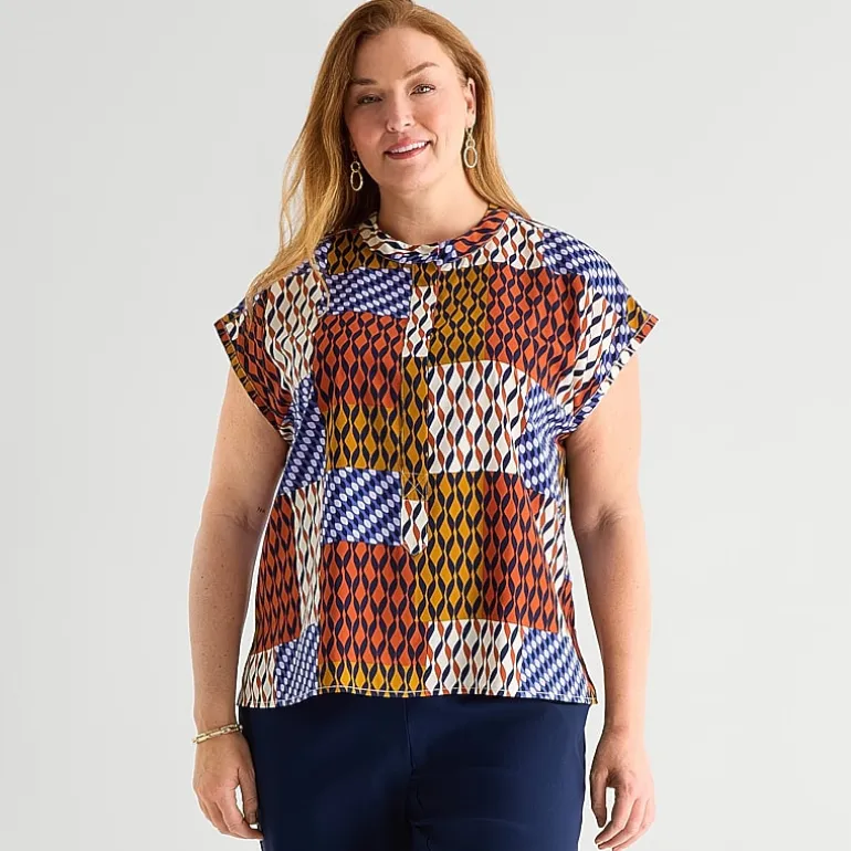 Liz Claiborne Womens Plus Crew Neck Short Sleeve Blouse