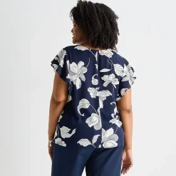Liz Claiborne Womens Plus Crew Neck Short Sleeve Blouse