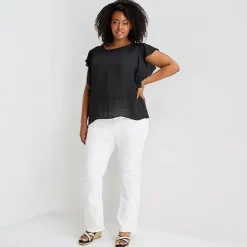 Liz Claiborne Womens Plus Crew Neck Short Sleeve Blouse