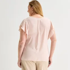Liz Claiborne Womens Plus Crew Neck Short Sleeve Blouse