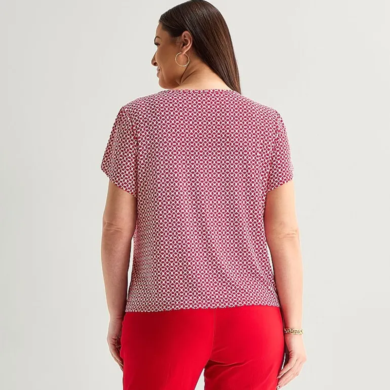 Liz Claiborne Womens Plus Crew Neck Short Sleeve Blouse