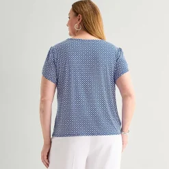 Liz Claiborne Womens Plus Crew Neck Short Sleeve Blouse