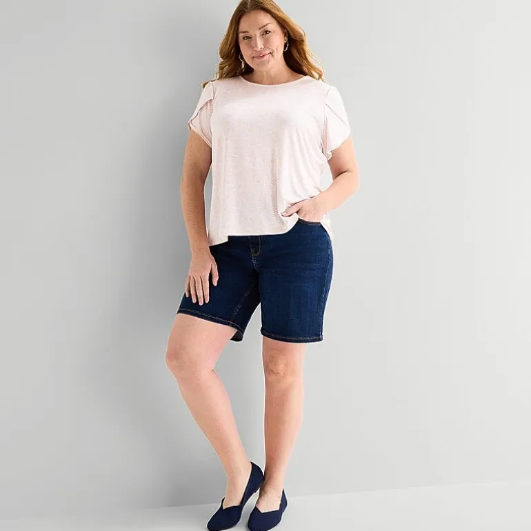 Liz Claiborne Womens Plus Crew Neck Short Sleeve Blouse