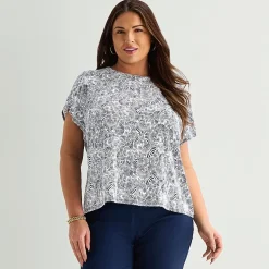 Liz Claiborne Womens Plus Crew Neck Short Sleeve Blouse