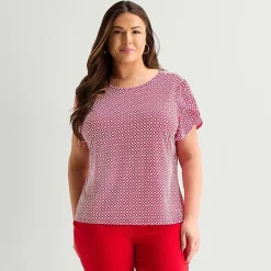 Liz Claiborne Womens Plus Crew Neck Short Sleeve Blouse