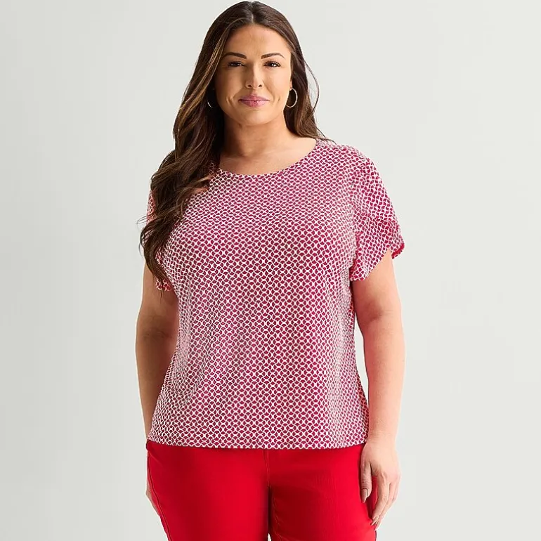 Liz Claiborne Womens Plus Crew Neck Short Sleeve Blouse