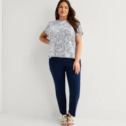 Liz Claiborne Womens Plus Crew Neck Short Sleeve Blouse