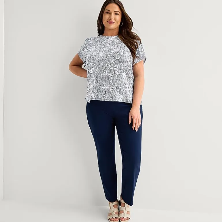 Liz Claiborne Womens Plus Crew Neck Short Sleeve Blouse