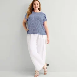 Liz Claiborne Womens Plus Crew Neck Short Sleeve Blouse