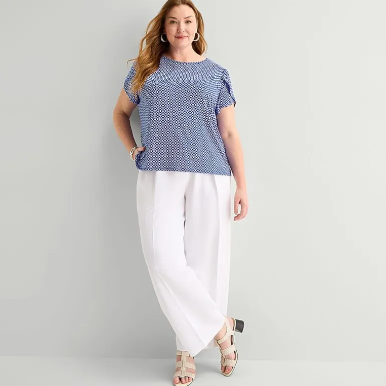 Liz Claiborne Womens Plus Crew Neck Short Sleeve Blouse