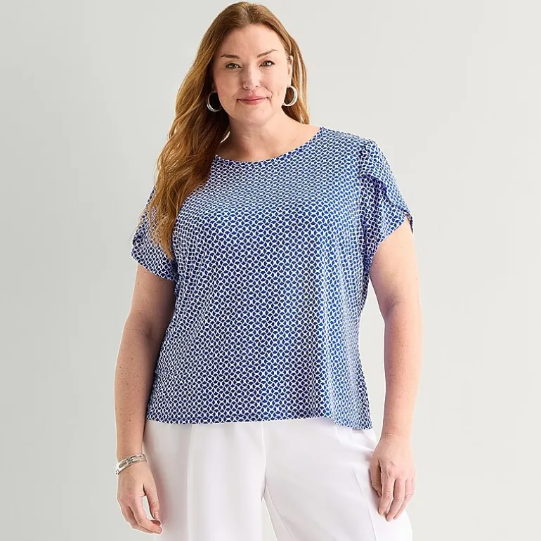 Liz Claiborne Womens Plus Crew Neck Short Sleeve Blouse