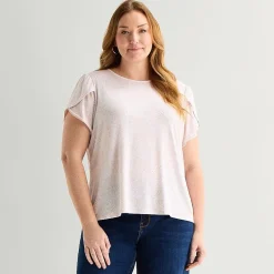 Liz Claiborne Womens Plus Crew Neck Short Sleeve Blouse
