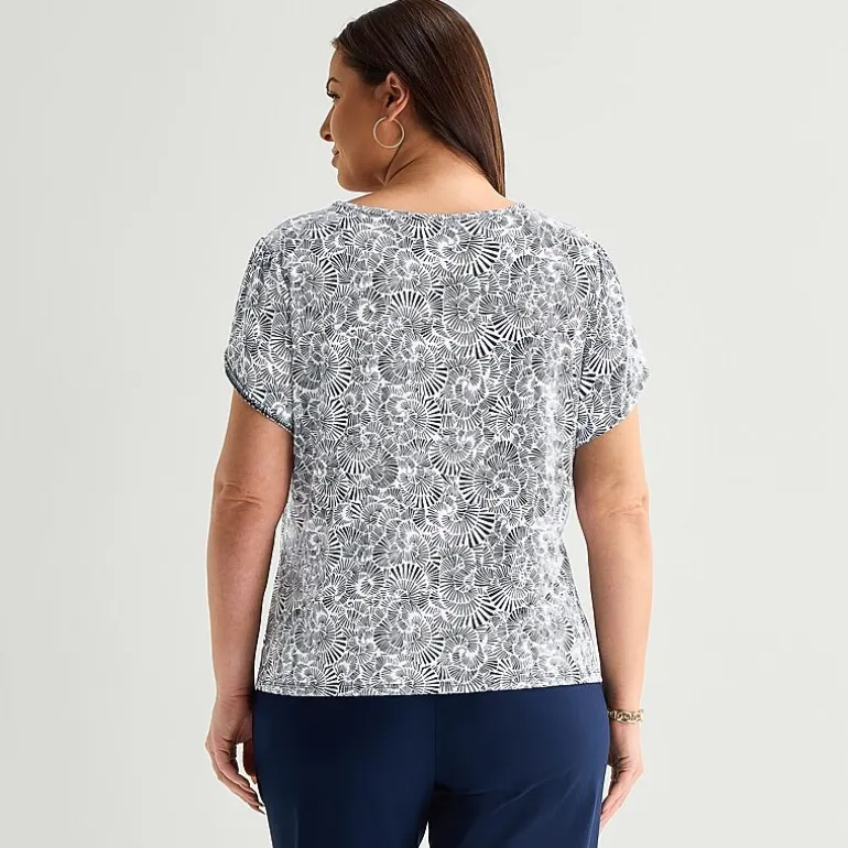 Liz Claiborne Womens Plus Crew Neck Short Sleeve Blouse