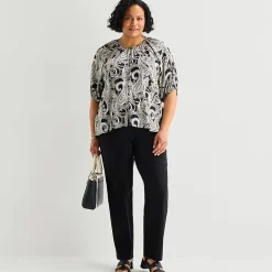 Liz Claiborne Womens Plus Crew Neck Elbow Sleeve Blouse