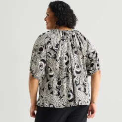 Liz Claiborne Womens Plus Crew Neck Elbow Sleeve Blouse