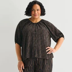Liz Claiborne Womens Plus Crew Neck Elbow Sleeve Blouse