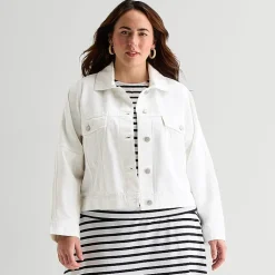 Liz Claiborne Womens Plus Denim Cropped Jacket