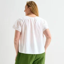 Liz Claiborne Womens Plus Keyhole Neck Short Sleeve Blouse