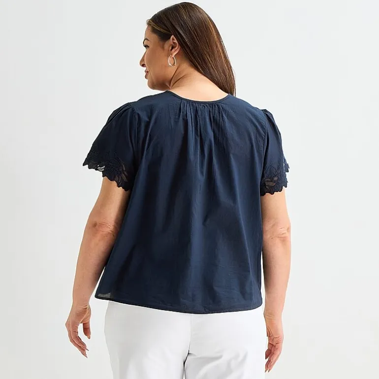 Liz Claiborne Womens Plus Keyhole Neck Short Sleeve Blouse
