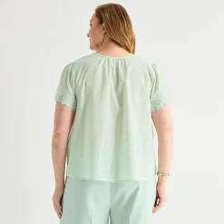 Liz Claiborne Womens Plus Keyhole Neck Short Sleeve Blouse