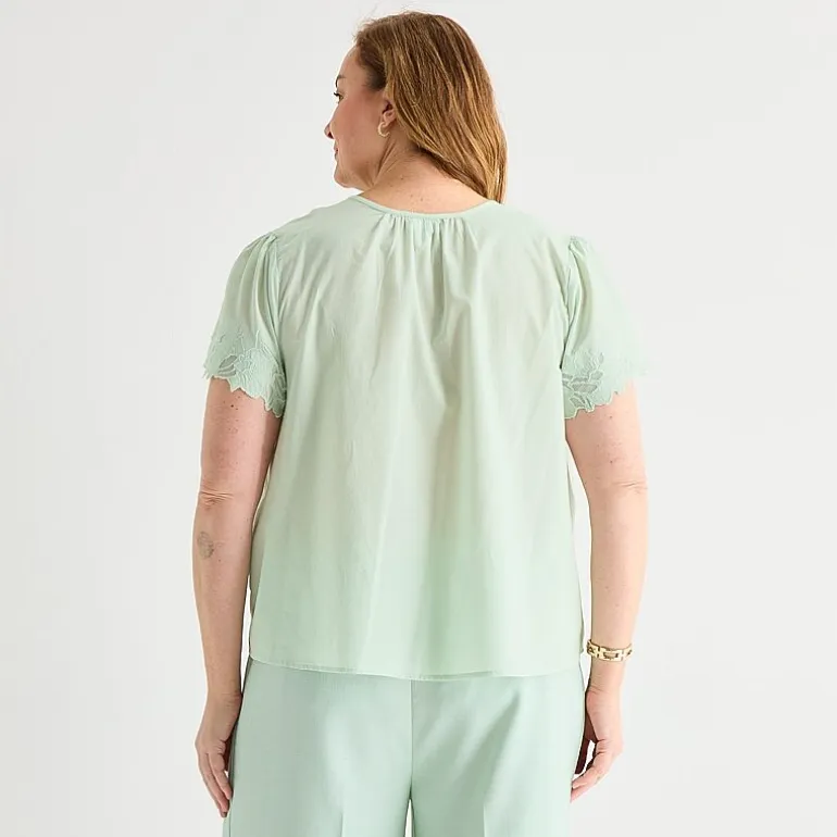Liz Claiborne Womens Plus Keyhole Neck Short Sleeve Blouse