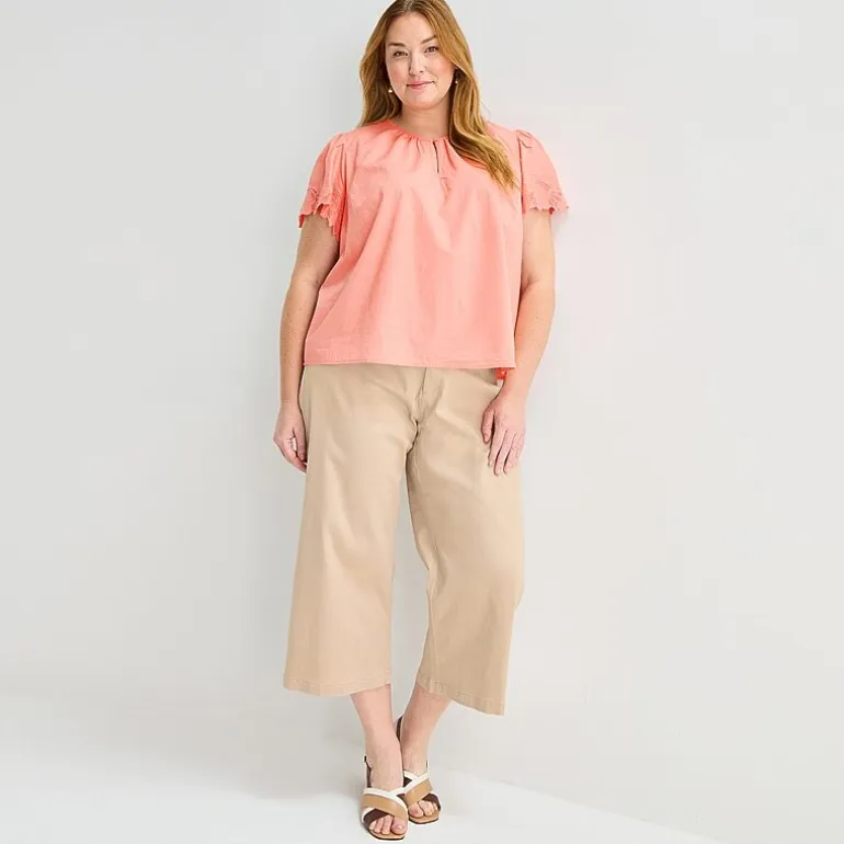 Liz Claiborne Womens Plus Keyhole Neck Short Sleeve Blouse