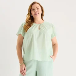 Liz Claiborne Womens Plus Keyhole Neck Short Sleeve Blouse