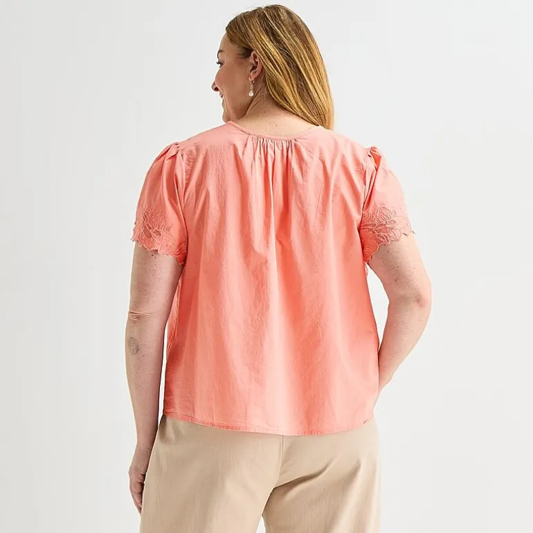 Liz Claiborne Womens Plus Keyhole Neck Short Sleeve Blouse