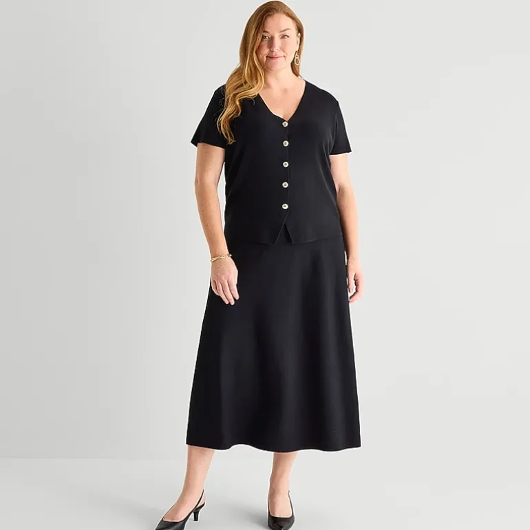 Liz Claiborne Womens Plus Midi Sweater Flared Skirt