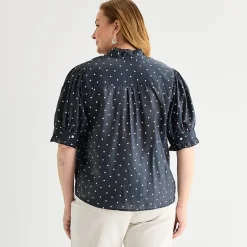 Liz Claiborne Womens Plus Mock Neck Short Sleeve Blouse