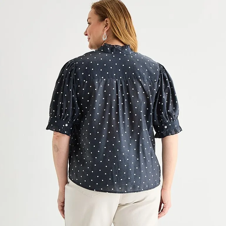 Liz Claiborne Womens Plus Mock Neck Short Sleeve Blouse