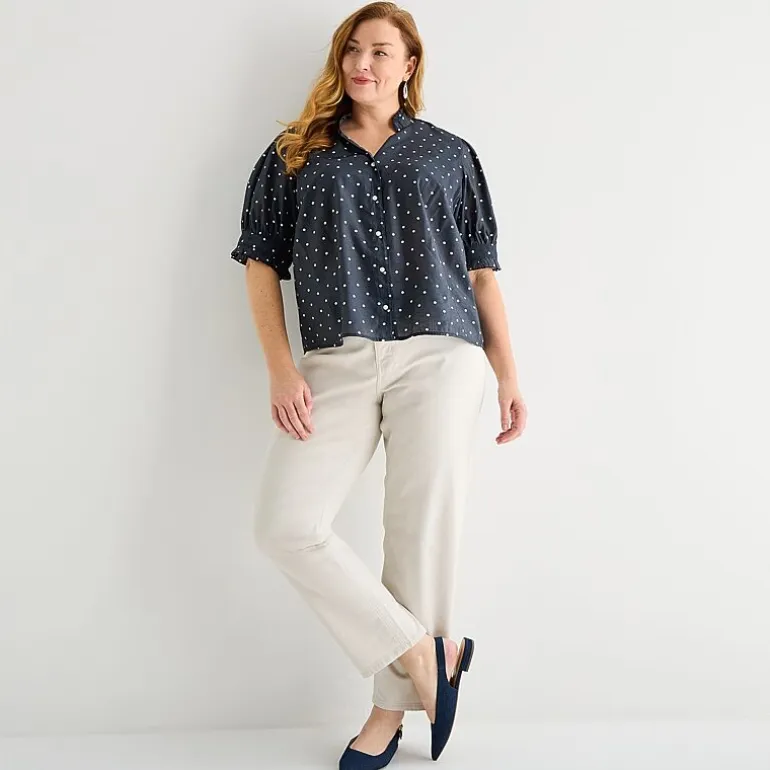 Liz Claiborne Womens Plus Mock Neck Short Sleeve Blouse