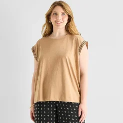Liz Claiborne Womens Plus Round Neck Short Sleeve Blouse