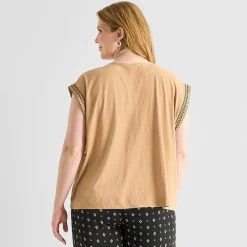 Liz Claiborne Womens Plus Round Neck Short Sleeve Blouse