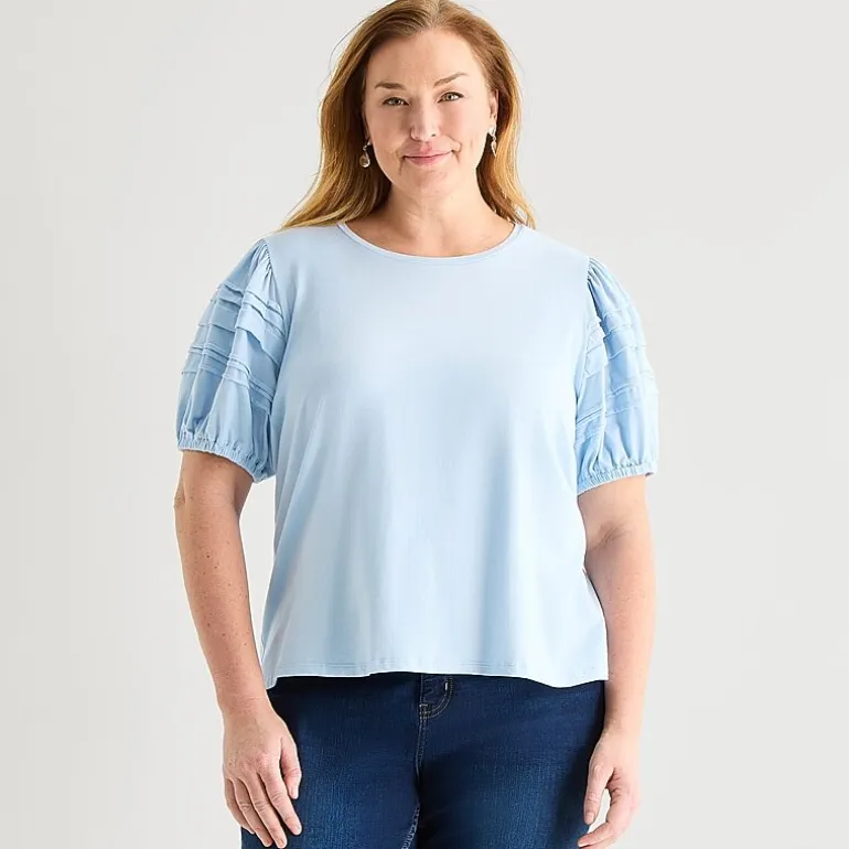 Liz Claiborne Womens Plus Round Neck Short Sleeve Blouse