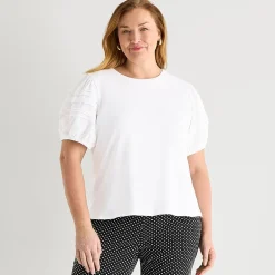 Liz Claiborne Womens Plus Round Neck Short Sleeve Blouse