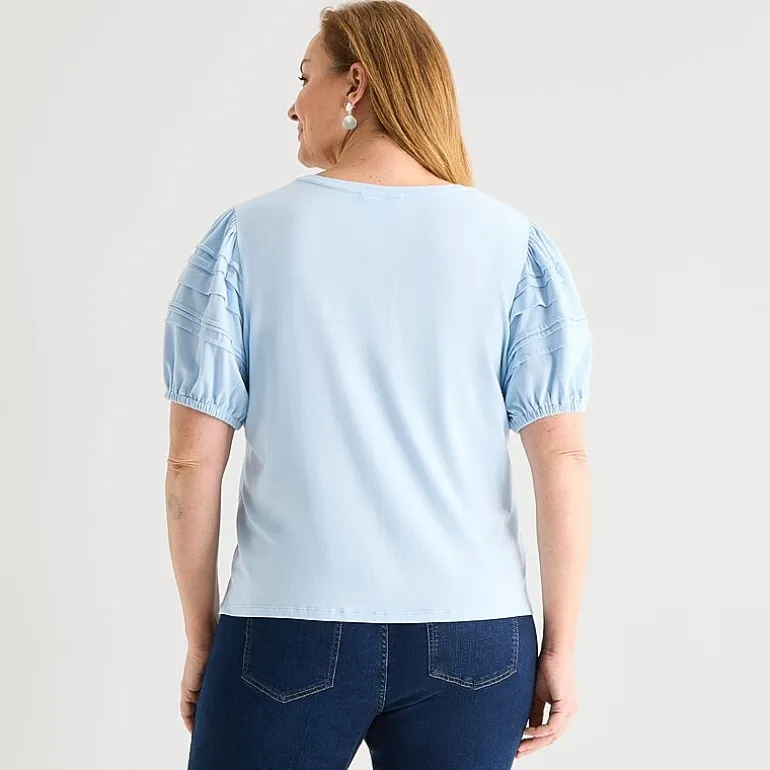 Liz Claiborne Womens Plus Round Neck Short Sleeve Blouse