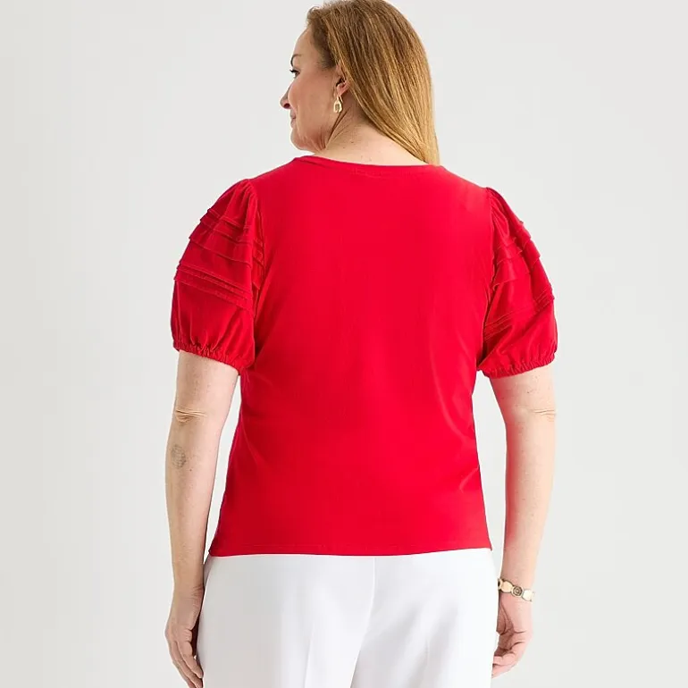 Liz Claiborne Womens Plus Round Neck Short Sleeve Blouse