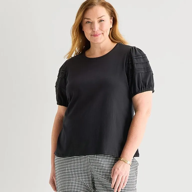 Liz Claiborne Womens Plus Round Neck Short Sleeve Blouse