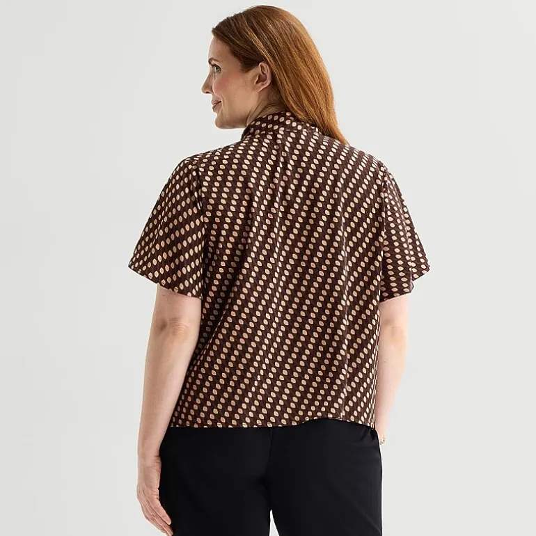 Liz Claiborne Womens Plus Split Tie Neck Short Sleeve Blouse