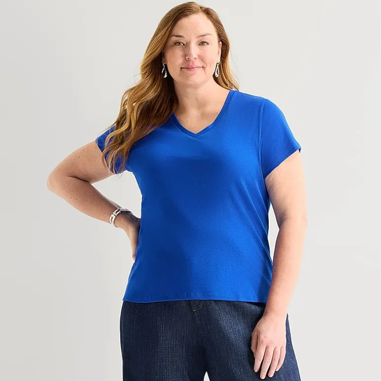 Liz Claiborne Womens Plus V Neck Short Sleeve T-Shirt