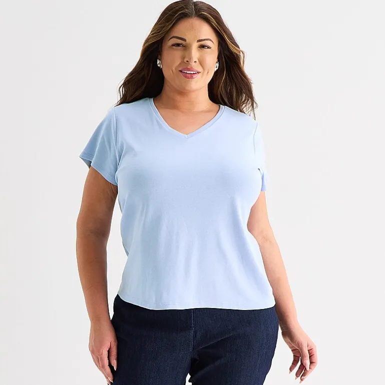 Liz Claiborne Womens Plus V Neck Short Sleeve T-Shirt