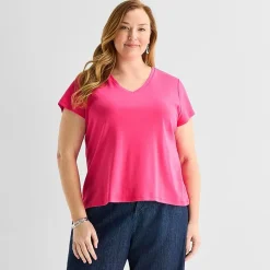 Liz Claiborne Womens Plus V Neck Short Sleeve T-Shirt