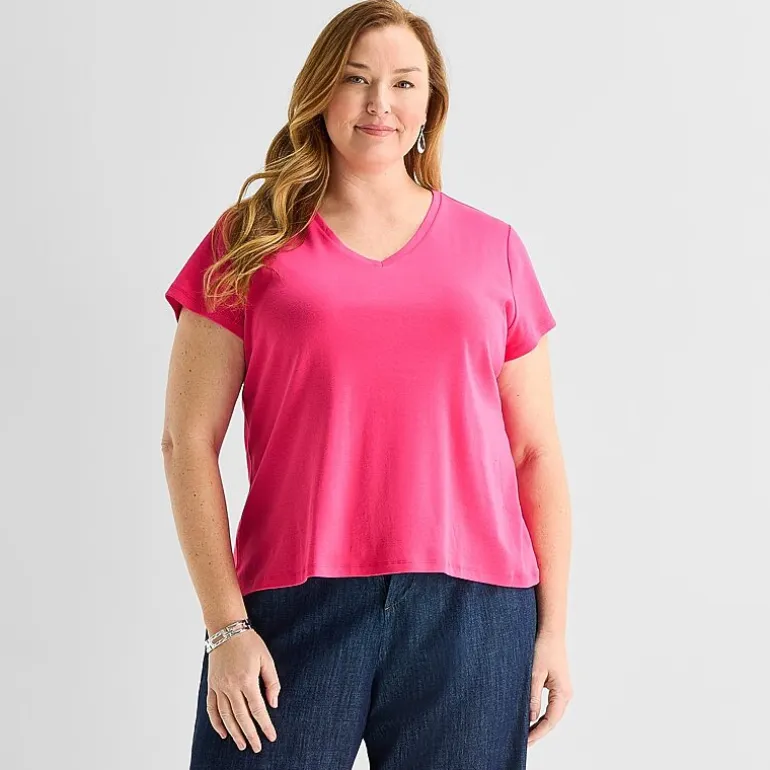 Liz Claiborne Womens Plus V Neck Short Sleeve T-Shirt